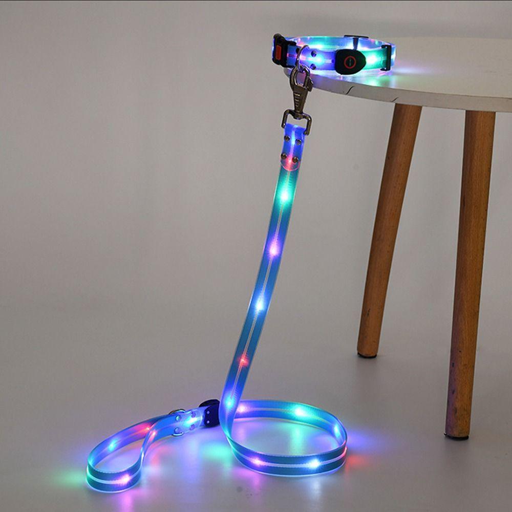 Водонепроницаемый ошейник для собаки с поводком, перезаряжаемый светящийся ошейник для собаки, ошейник на шею для собаки для ночных прогулок