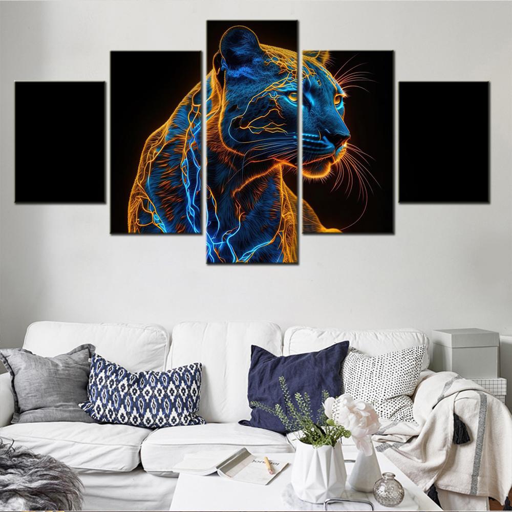 5 шт. холст настенное искусство постер картина животные черная пантера AI art обои домашний декор картина печать для интерьера художественное произведение без рамки