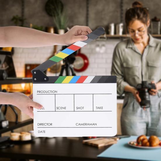 Film Clapper Board Acrylic Dry Erase Slate Colorful Director Video Scene Clapboard Cut Prop Whiteboard Marker Filming Tool