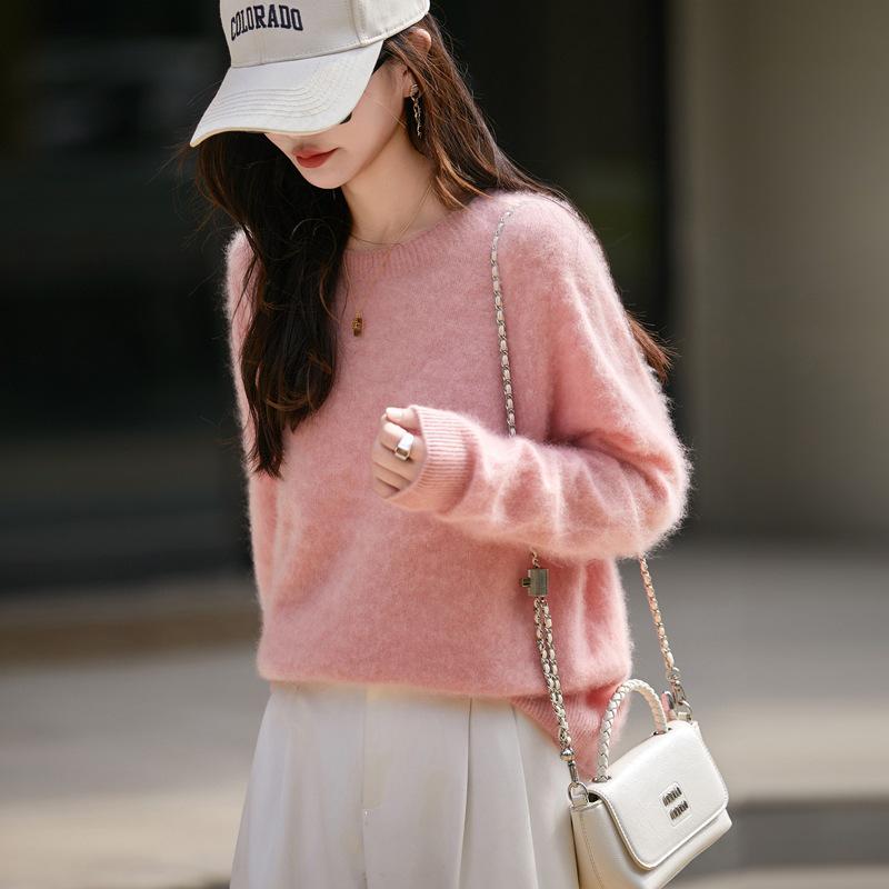 Women's Autumn-Winter Brushed Wool Loose Sweater - Round Neck Cashmere Base Layer