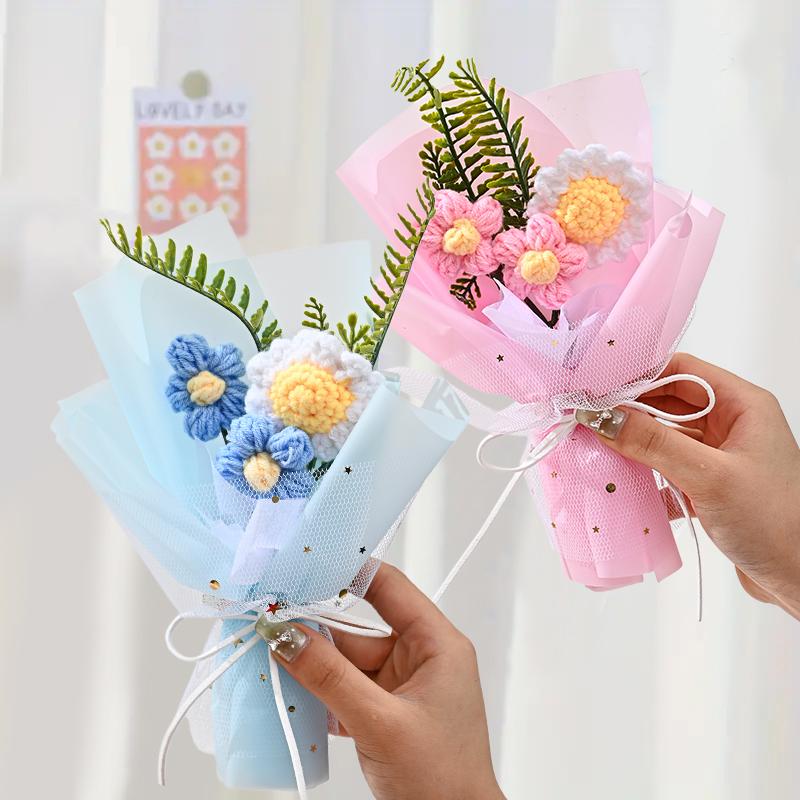Вязаный букет Мини-пуховые цветы Реквизит для фотосъемки Несколько цветов Домашняя вечеринка Имитация Цветочное украшение Подарочные аксессуары