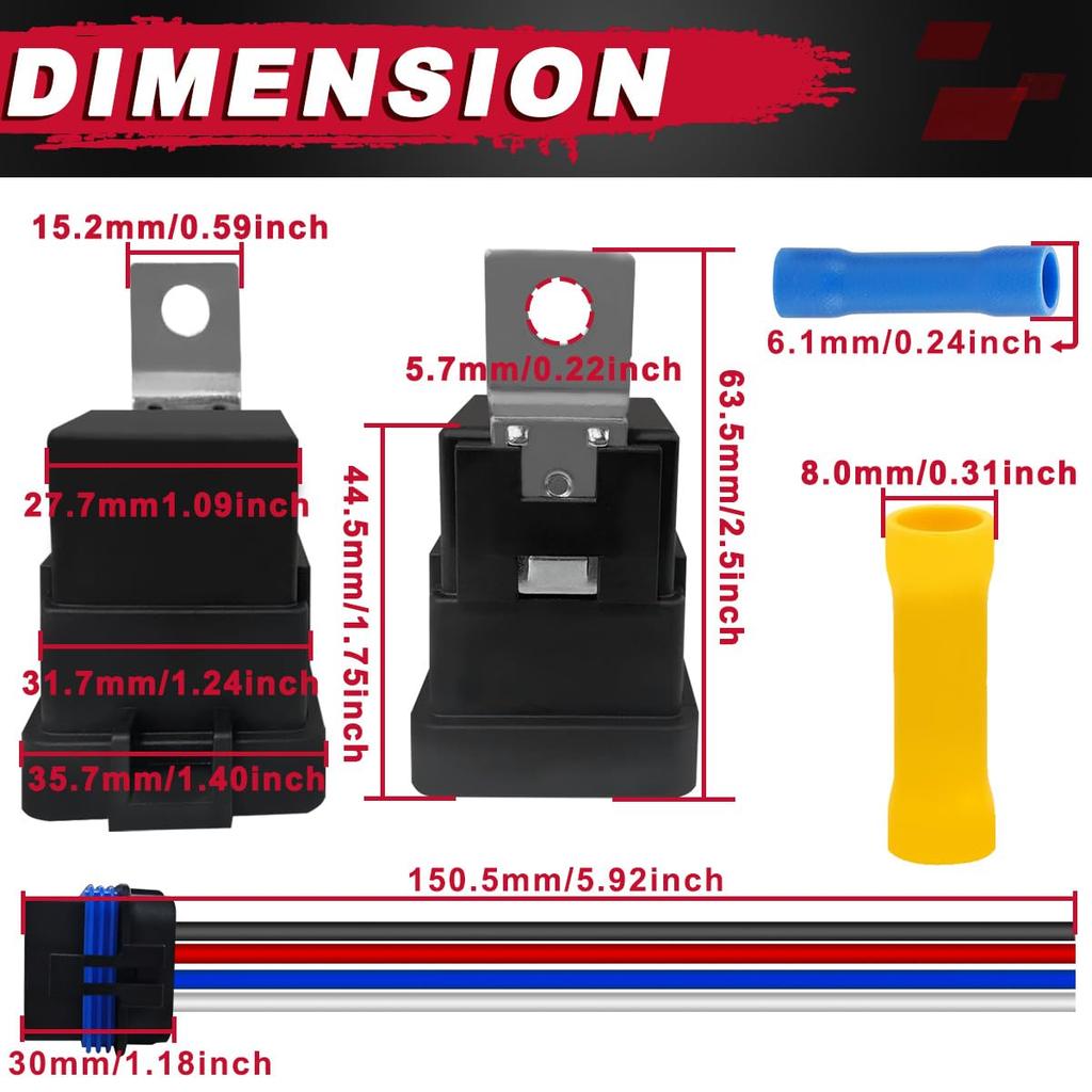 MKBKLLJY 4 Pin 80/60AMP DC Waterproof Relay with Harness Kit JD2912 Auto Relay