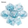 7 Pcs Transparent Blue Resin Flowing Sand White Number Sharp Edge Dice Polyhedral Dice Suitable for RPG Pathfinder Board Game