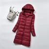 Легкий пуховик средней и длинной длины для женщин 2019 года, зимняя облегающая и тонкая, большого размера с капюшоном, легкий белый утиный пух