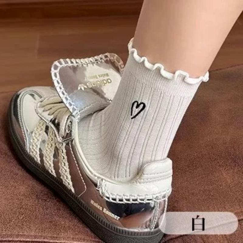 Fungus Edge Embroidered Love Thin Short Socks Korean White Mesh Breathable Cute Socks