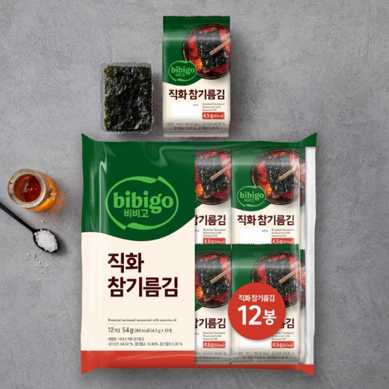 bibigo Жареные морские водоросли, приправленные кунжутным маслом KIM 4,5 г*12 шт.