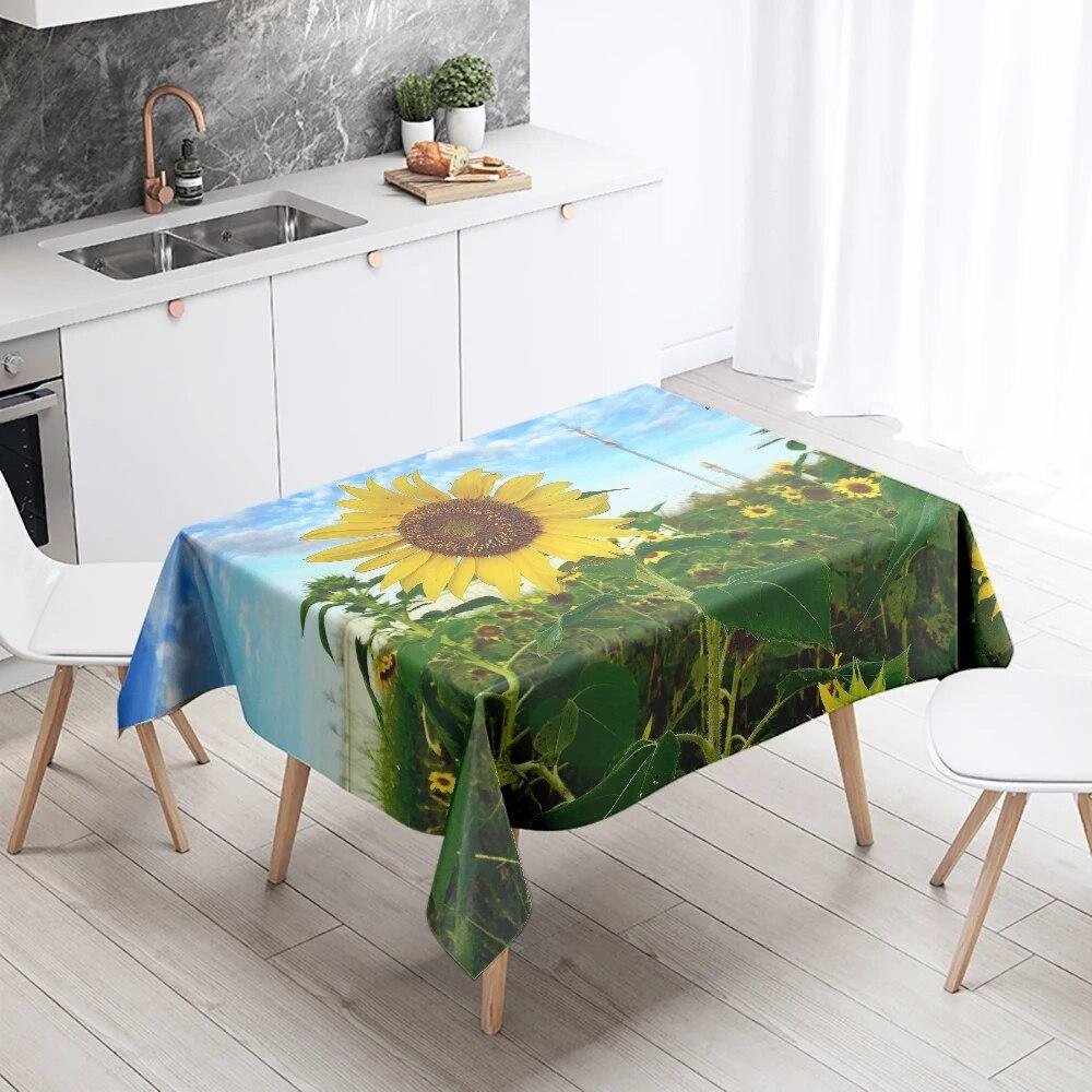 Sunflower Tablecloth Floral  Stain Resistant Waterproof Rectangular Kitchen Dining Table Home Decor
