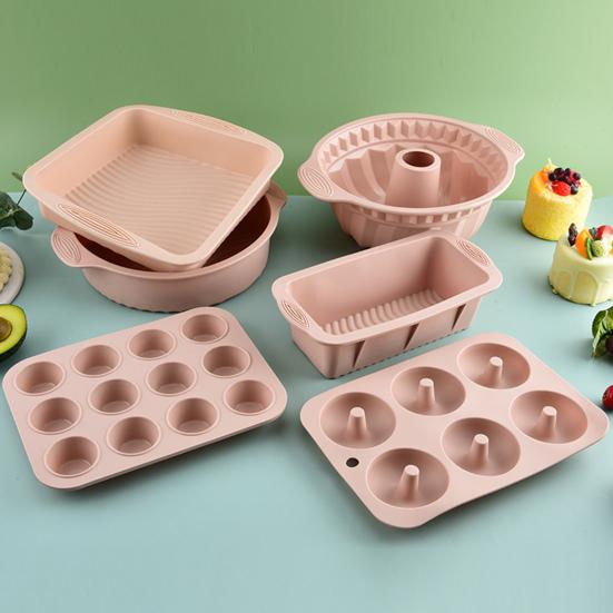 6Pcs Silicone Baking Mold Set for Oven Air Fryer Square Donut Muffin Toast Bread Mold Non-Stick Easy-Release Essential Home Baking Kit