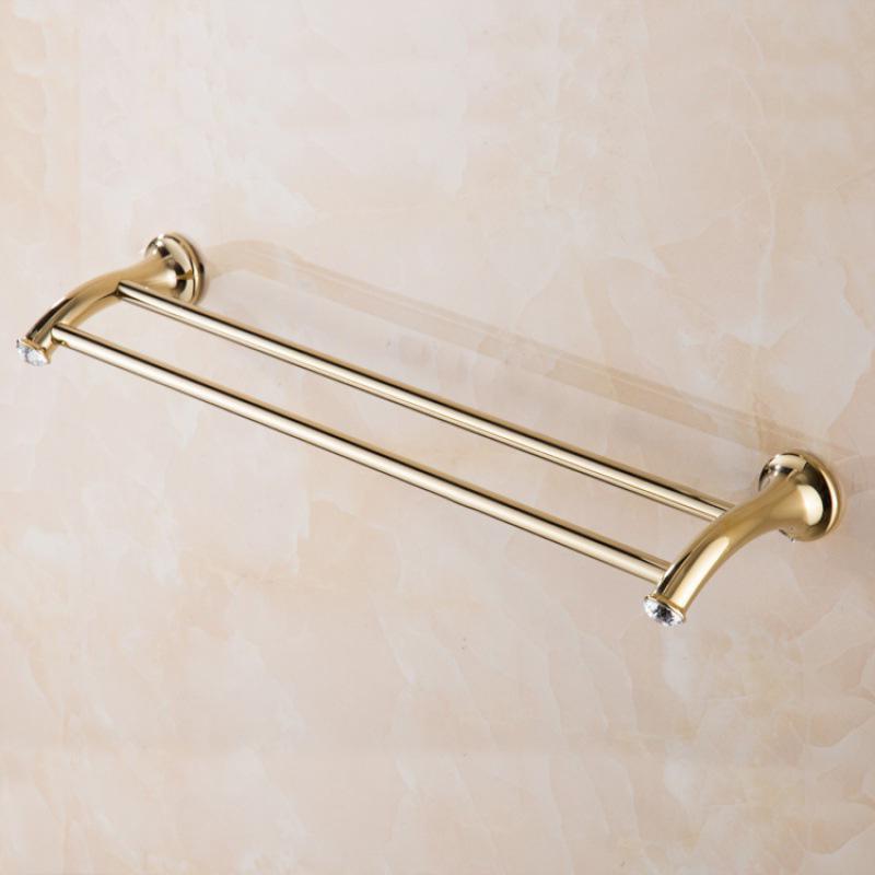 Золотистая отделка Нержавеющая сталь Аксессуар для ванной Двойная перекладина для полотенец Полка для полотенец Держатель для полотенец