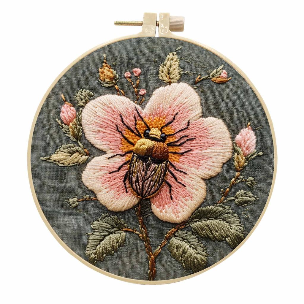 1 набор для вышивания своими руками с цветочной и жуковой тематикой, включая инструменты и учебники по стежкам для начинающих.