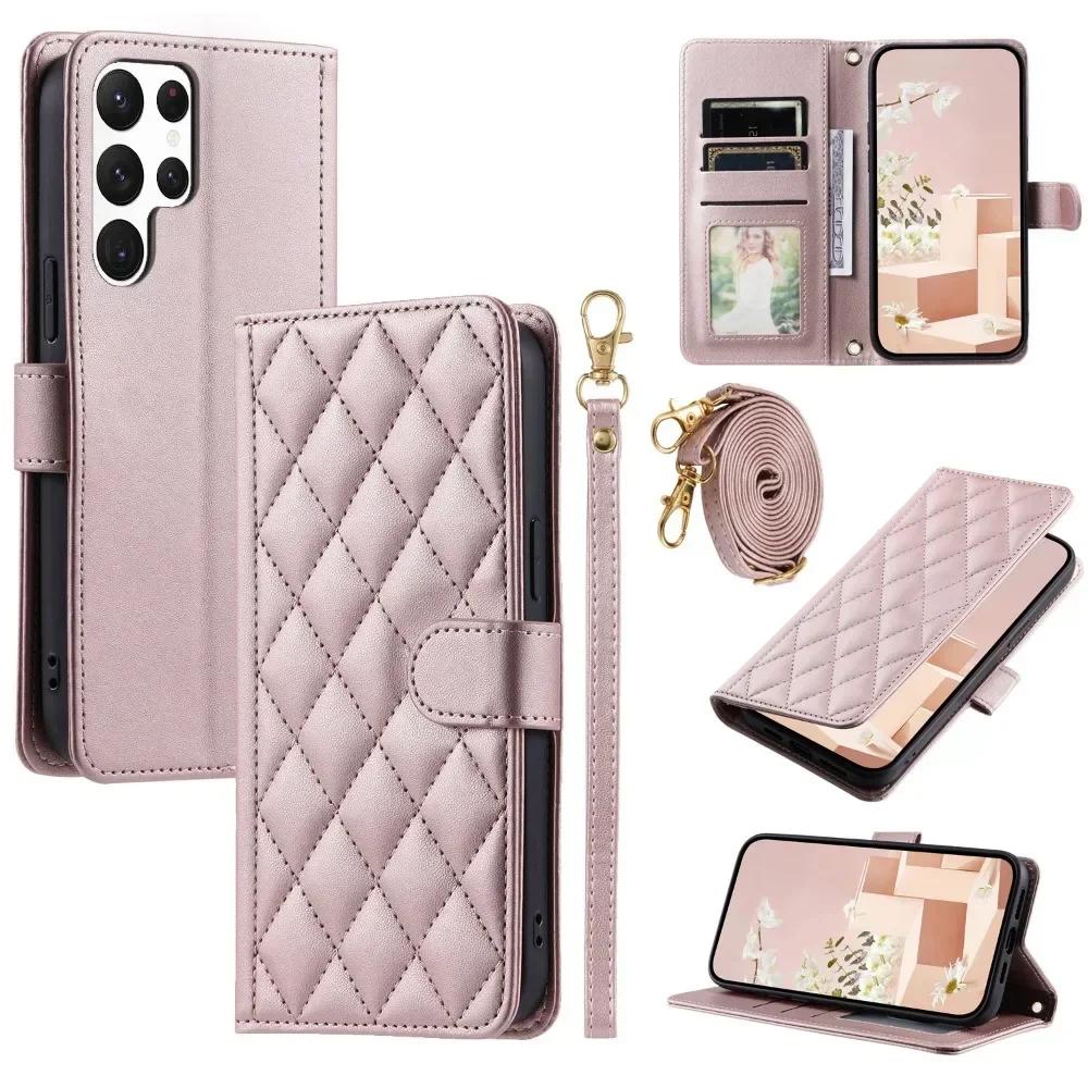 Crossbody Phone Case for Samsung Galaxy S23 S21 FE S24 Plus S25 Ultra A05 A05S A15 A25 A35 A55 A16 A26 A36 A56 Leather Cover