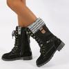 2024 Новые ботинки до середины икры, женские осенне-зимние модные ботинки на шнуровке и молнии, Botas Mujer, повседневная женская обувь на низком каблуке, большие размеры