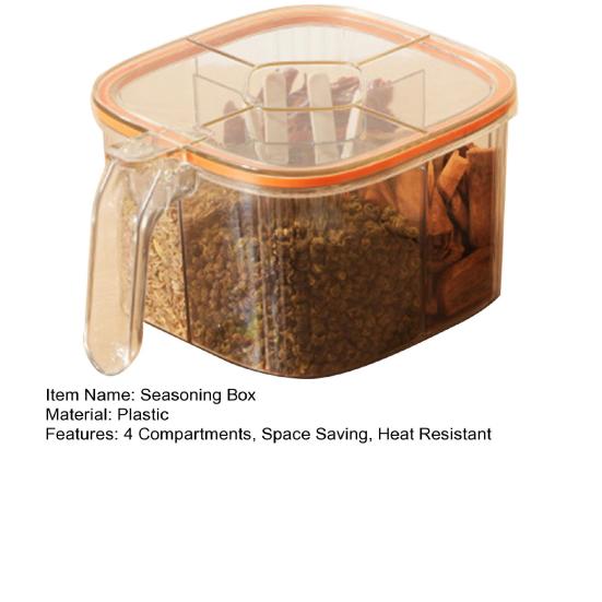 Kitchen Seasoning Jar with Spoon Slot Multi-Compartment Salt Pepper Organizer Transparent Seasoning Box