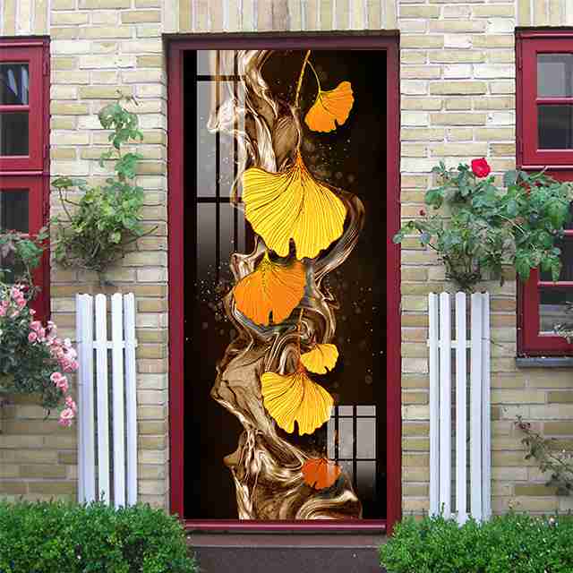 Картина маслом, наклейки на дверь, цветок, простые абстрактные линии, бамбуковые обои на холодильник для гостиной, домашний декор, художественная наклейка для спальни