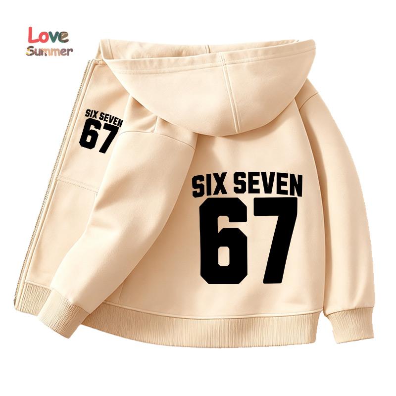 67 Толстовка на молнии унисекс Six Seven Итальянский Brainrot Харадзюку С капюшоном Весна Осень Повседневная Тонкая верхняя одежда Детская одежда Подарок