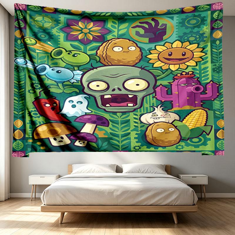 Plants VS Zombies Print Tapestry - Portable Wall Decor Cloth, for Home, Dorm, Travel, Bedroom, Living Room - Ideal Birthday Housewarming Gift