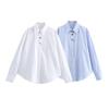 2025 Spring Women's Solid Color Simple Long-Sleeve Lapel Double-Breasted Poplin Shirt