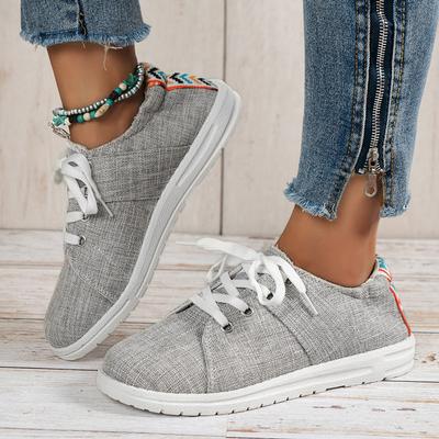 Весенняя и осенняя обувь больших размеров с кружевом и круглым носком, повседневная обувь из неглубокой парусины, женская обувь