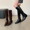 Осень-зима 2025 новая мода модные квадратный носок мягкая кожа высокий голенище до колена тонкие рыцарские женские сапоги