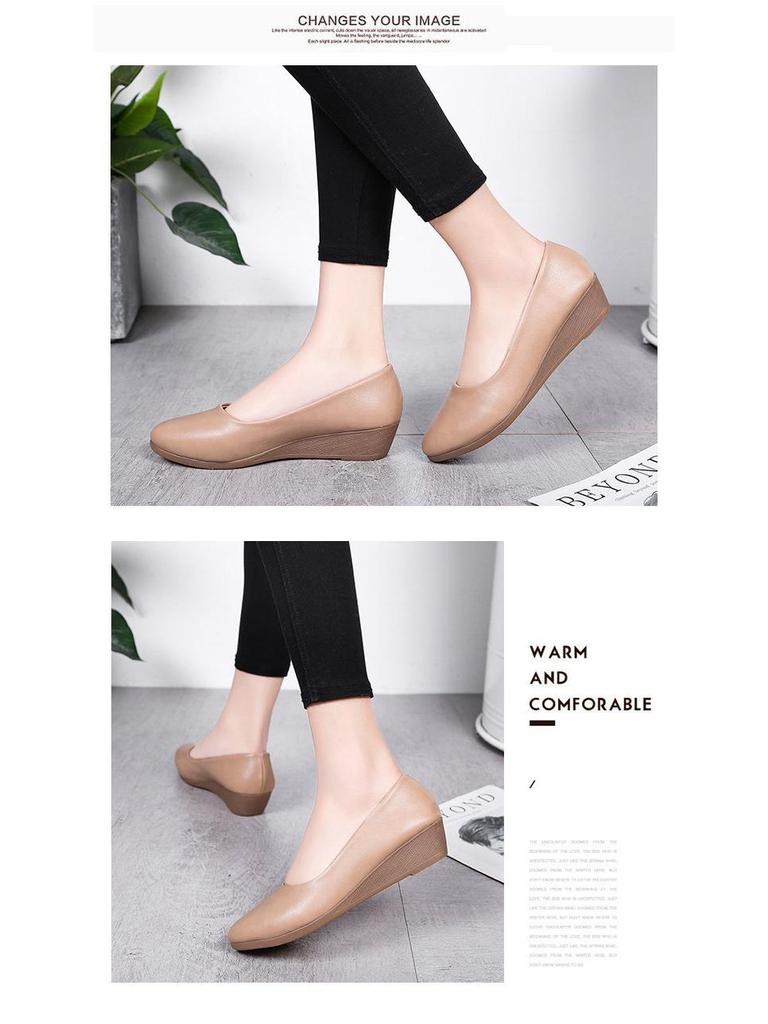 2020 Осень Женские Мокасины на Удобном Каблуке-Клинке с Заостренным Носком - Модные Туфли на Среднем Каблуке для Работы