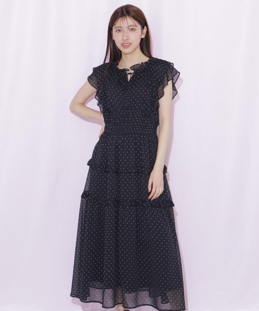 Платье с ярусными оборками [JILL JILLSTUART] [Черный в горошек/FR]