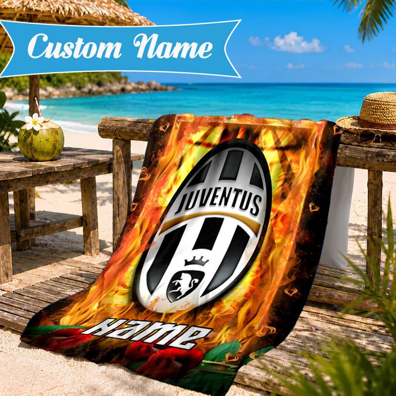 Custom Name Beach Towel Juventus Sportive Microfiber Beach Towel, Lightweight for Summer Travel, Swimming Pool Fan Birthday Gift