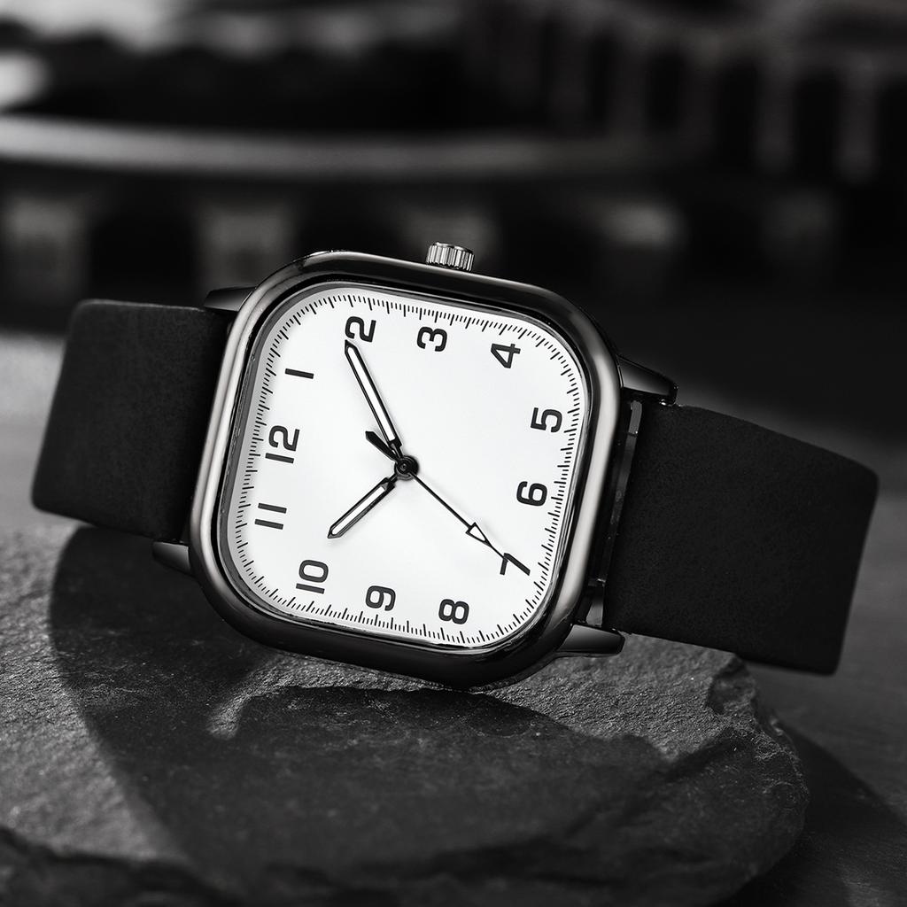 3 шт. Мужские деловые часы Модные квадратные часы с арабским циферблатом Кварцевые часы Повседневные наручные часы с кожаным ремешком для мужчин Часы