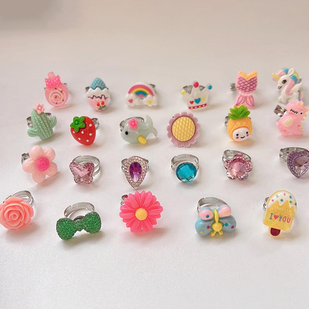 24 шт./набор Яркий цвет Мультяшные детские кольца Набор Мультяшные животные Набор колец Игрушка Девочки