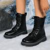 Fashion 2024 New Winter Fashionable Women's Mid-calf Boots High-top Women's Shoes Lace-up Round Toe Casual Fashion Women's Boots