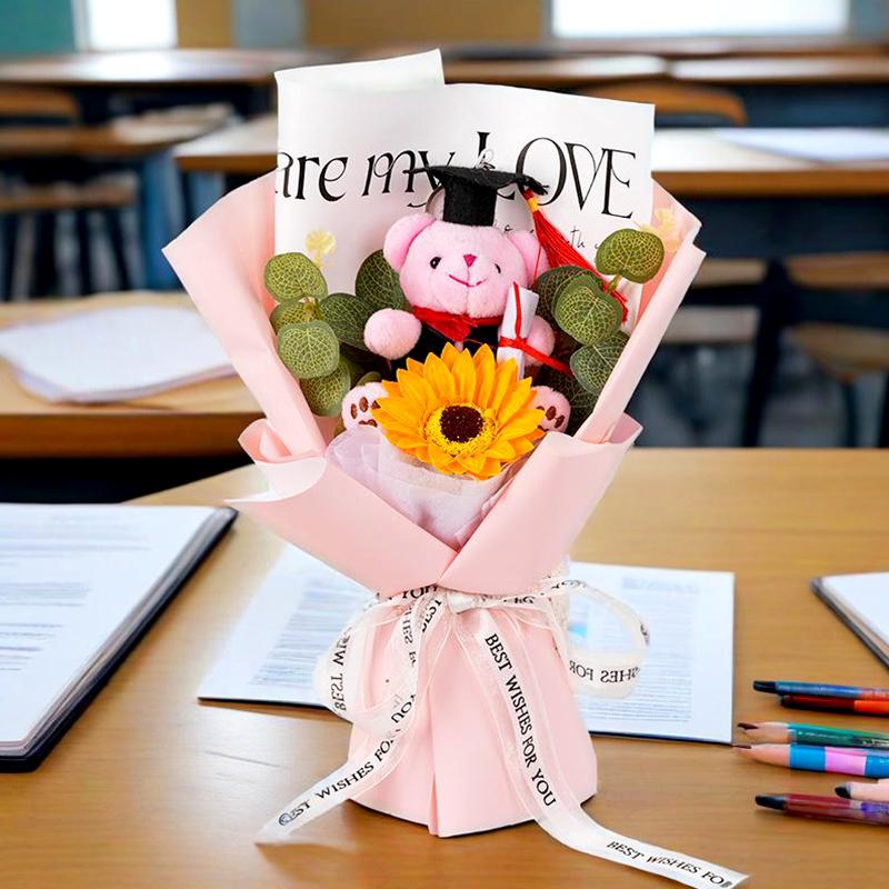 1 шт. Подарок на выпускной Подсолнух, ручная вязка, имитация цветка, букет цветов, мыло, цветок, реквизит для фотосъемки, декор для вечеринки в виде медведя-доктора