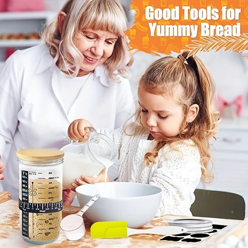 1 набор стеклянных банок, стартовый набор для закваски с маркировкой даты, кормушка, термометр, контейнер для скребка, металлическая крышка, стартовый набор