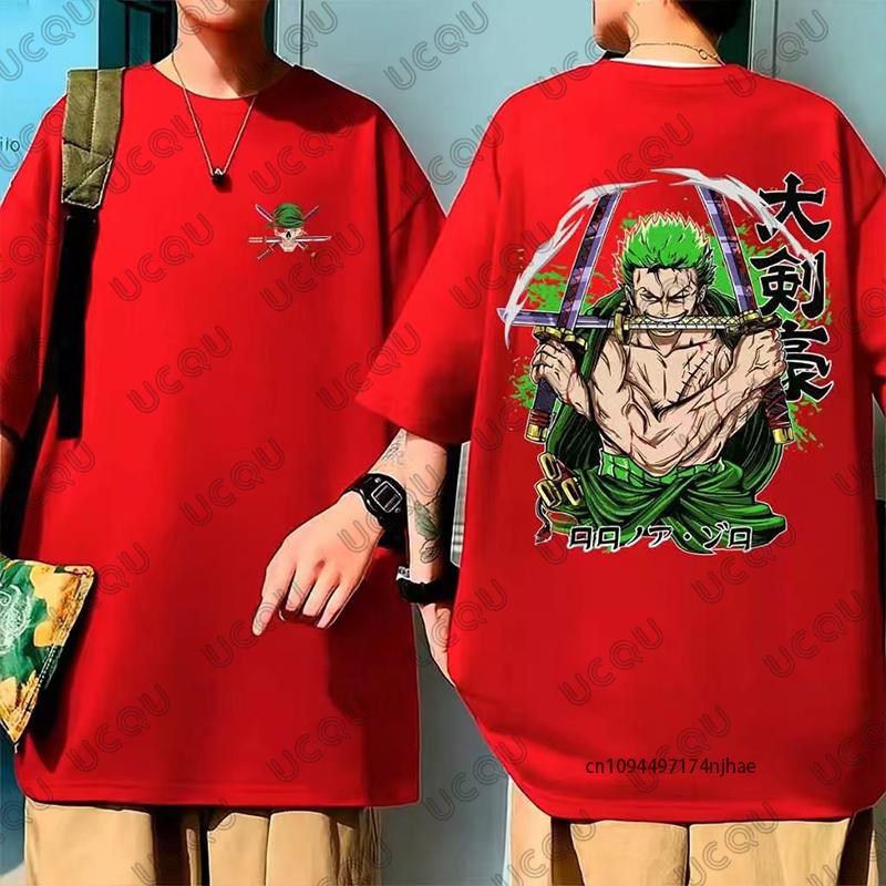 One Piece 2026 Summer Men Cotton Tshirt Streetwear Anime Graphic Oversized Short Sleeve Casual Daily Wear Roronoa Zoro 3 Swords