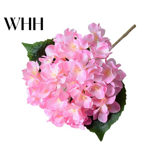 Artificial Hydrangea with Green Leaves Stem Realistic Fake Flower Wedding Decorative Flowers Home Office Table Centerpiece Faux Floral Branch