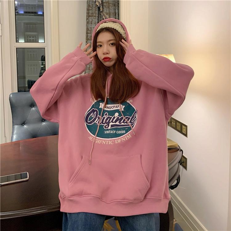 Women Long Sleeve Hooded V Neck Loose Pullovers Female Tops Solid Color Sweatshirts
