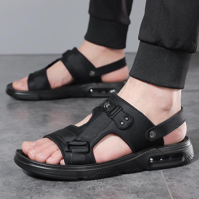 Черные летние кожаные сандалии для мужчин, пляжная обувь, повседневная праздничная обувь, удобные дышащие нескользящие тапочки на толстой подошве