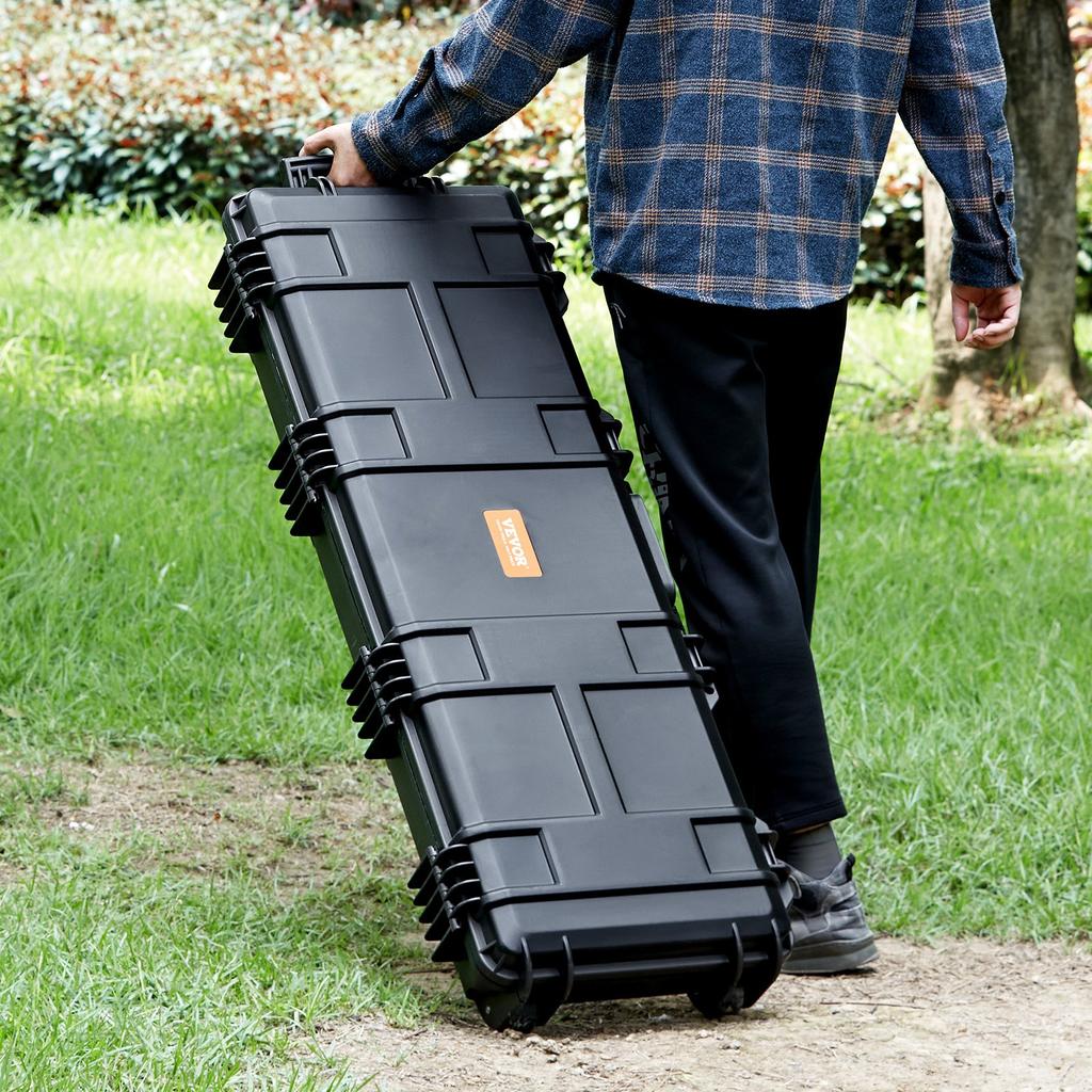 VEVOR Rifle Case, Rifle Hard Case with 3 Layers Fully-protective Foams, 109 cm lockable Hard Gun Case with Wheels, IP67 Waterproof & Crushproof