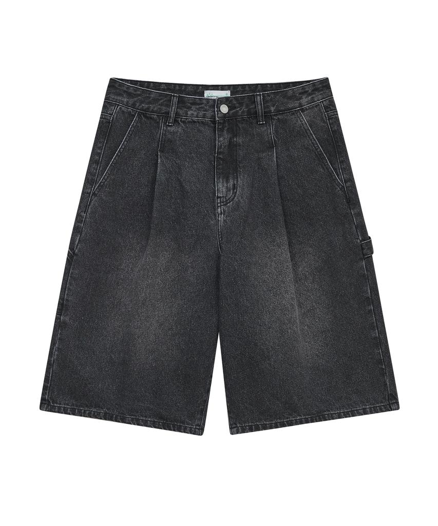 STANDARDERROR 87-Stan171 Minimal Wash Carpenter Bermuda Denim Pants Vintage Black