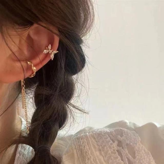 Cute Aesthetic Crystal Ear Cuff Butterfly Clip On Earrings Y2k Korean Fashion Fake Piercing Earing Fairy Grunge Accessories