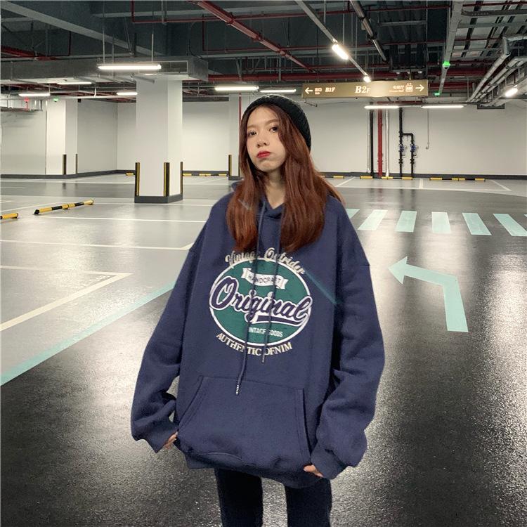 Women Long Sleeve Hooded V Neck Loose Pullovers Female Tops Solid Color Sweatshirts