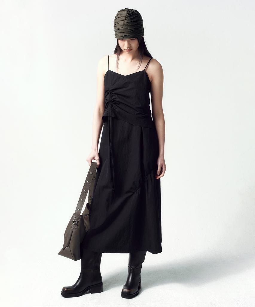 Insilence Woman Parachute Shirred Dress Black