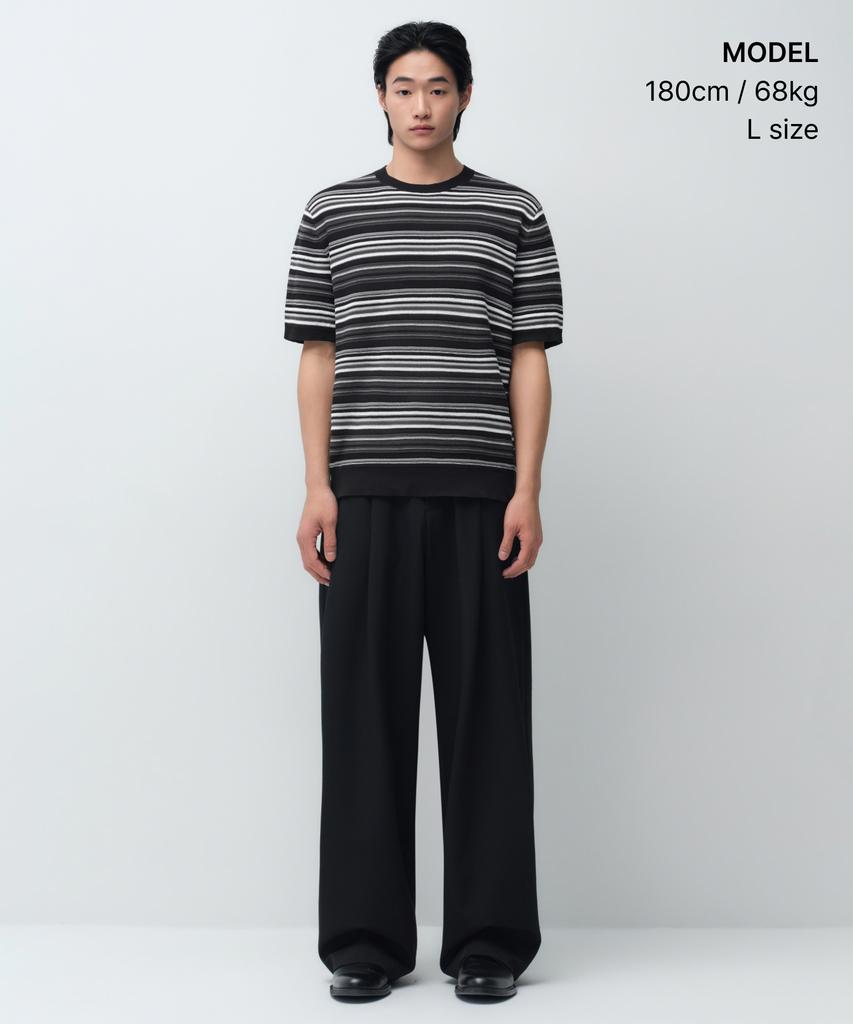 MUSINSA STANDARD Multi-Stripe Short Sleeve Knit [Black]