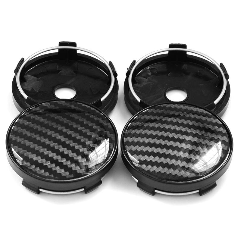 4pcs 60mm with 56mm Aluminum+Resin 3D Carbon Fiber Pattern Logo Car Wheel Center Hub Cap Dust-proof Cover Car