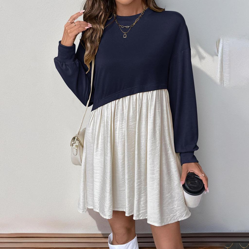 Женское модное повседневное платье с круглым вырезом и длинным рукавом в цветочном стиле