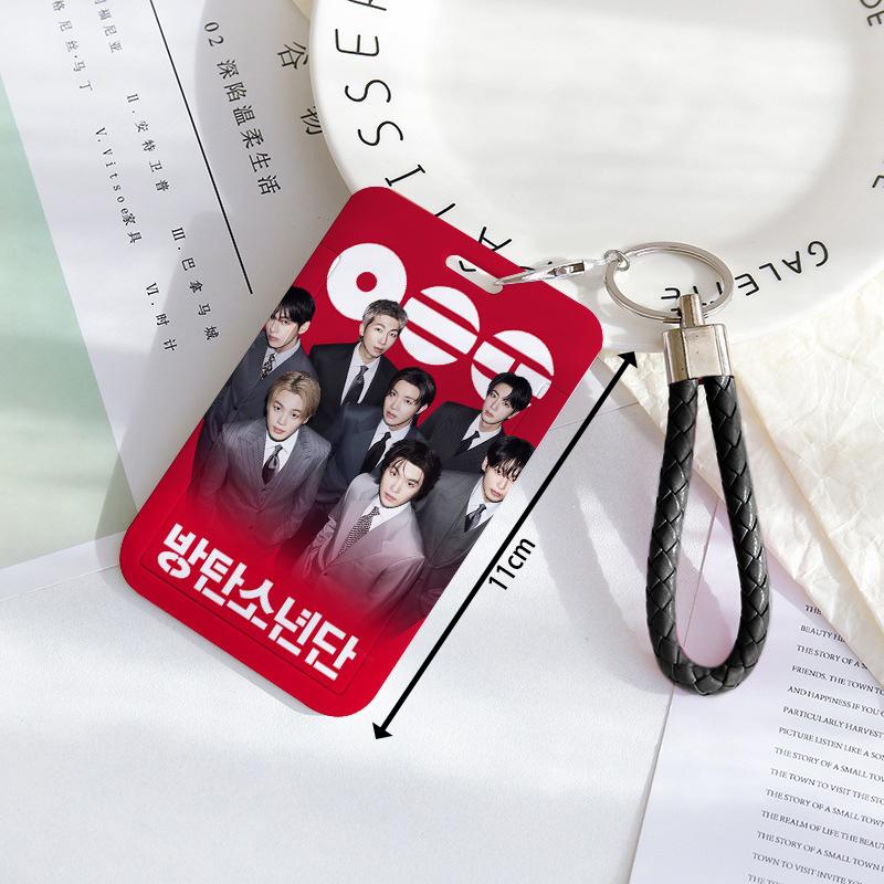 BTS Sliding Photocard Holder, Protective ID Badge Card Case with Braided Keychain Strap, Student Campus Bus Meal Card Protector Merch for ARMY