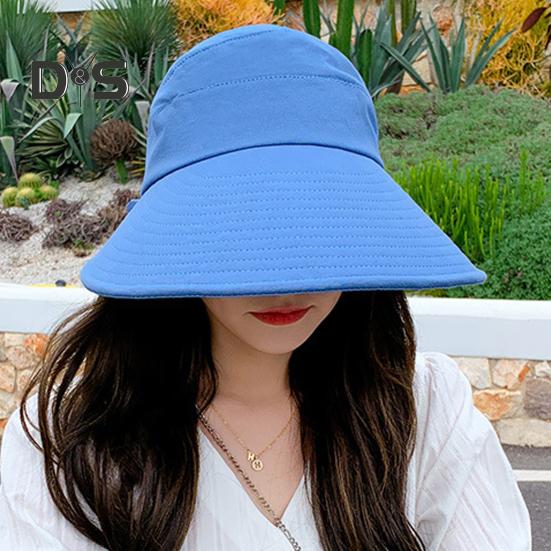 Women Outdoor Hat Long Brim Face Protection Adjustable Circumference Empty Top Pure Color Lightweight Gardening Travel Sun Cap