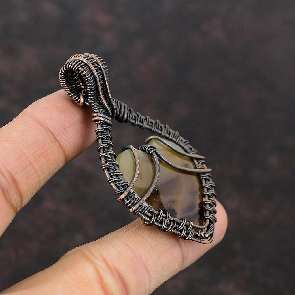 Монтана Агат Кулон Медная Проволока Обернутый Кулон Ручной Работы Из Проволоки Ювелирные Изделия Дизайнерский Кулон Подвеска Из Настоящего Драгоценного Камня Медные Ювелирные Изделия Для Подарка