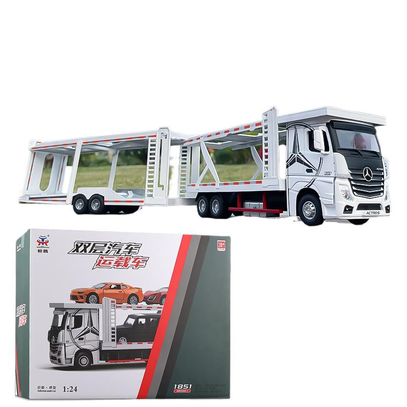 1/24 Mercedes Benz Double Decker Flatbed Transport Vehicle Alloy Diecast Metal Car Model Sound and Light Science Education Series