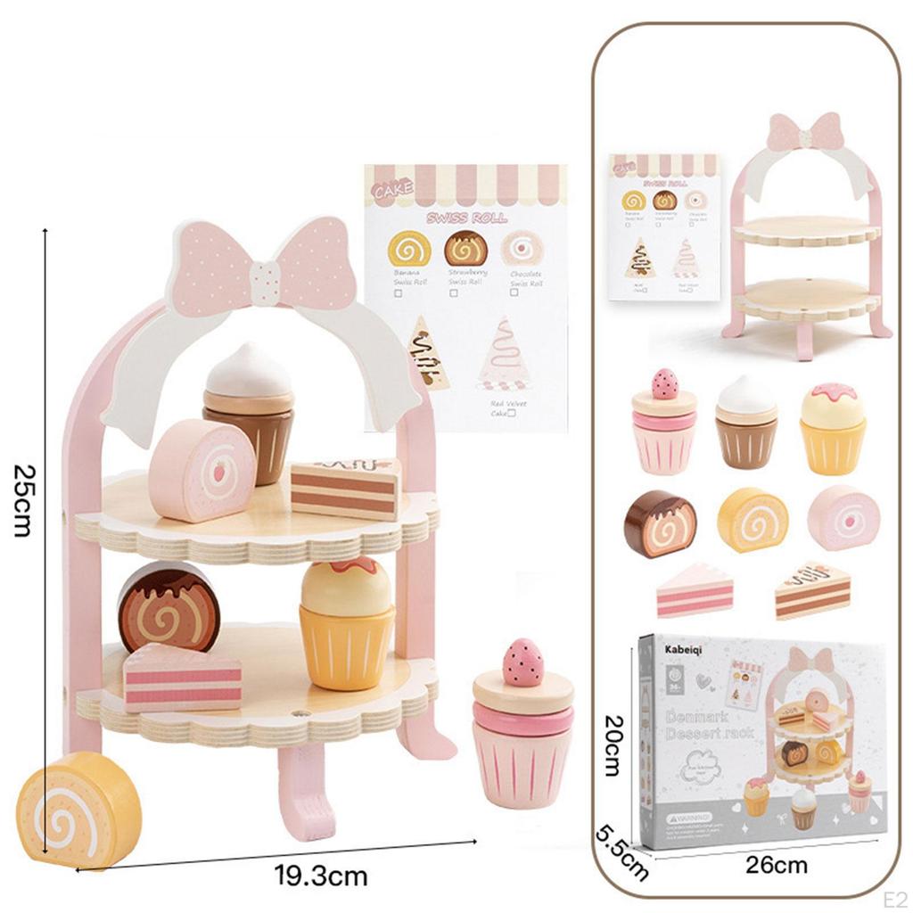 Children's Wood Dessert Cake Stand Set with Assorted Cakes for Little Girls 25×19.3cm Accessory