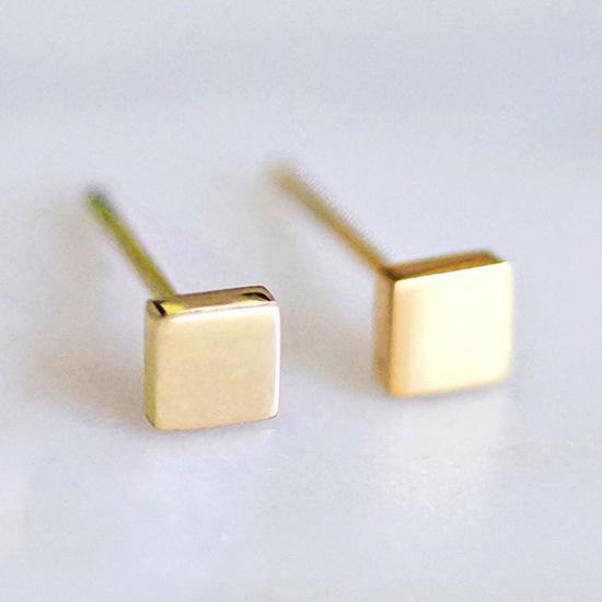 St. Delan Stainless Steel Small Square Fashion Earrings – Simple, Mini Titanium Studs