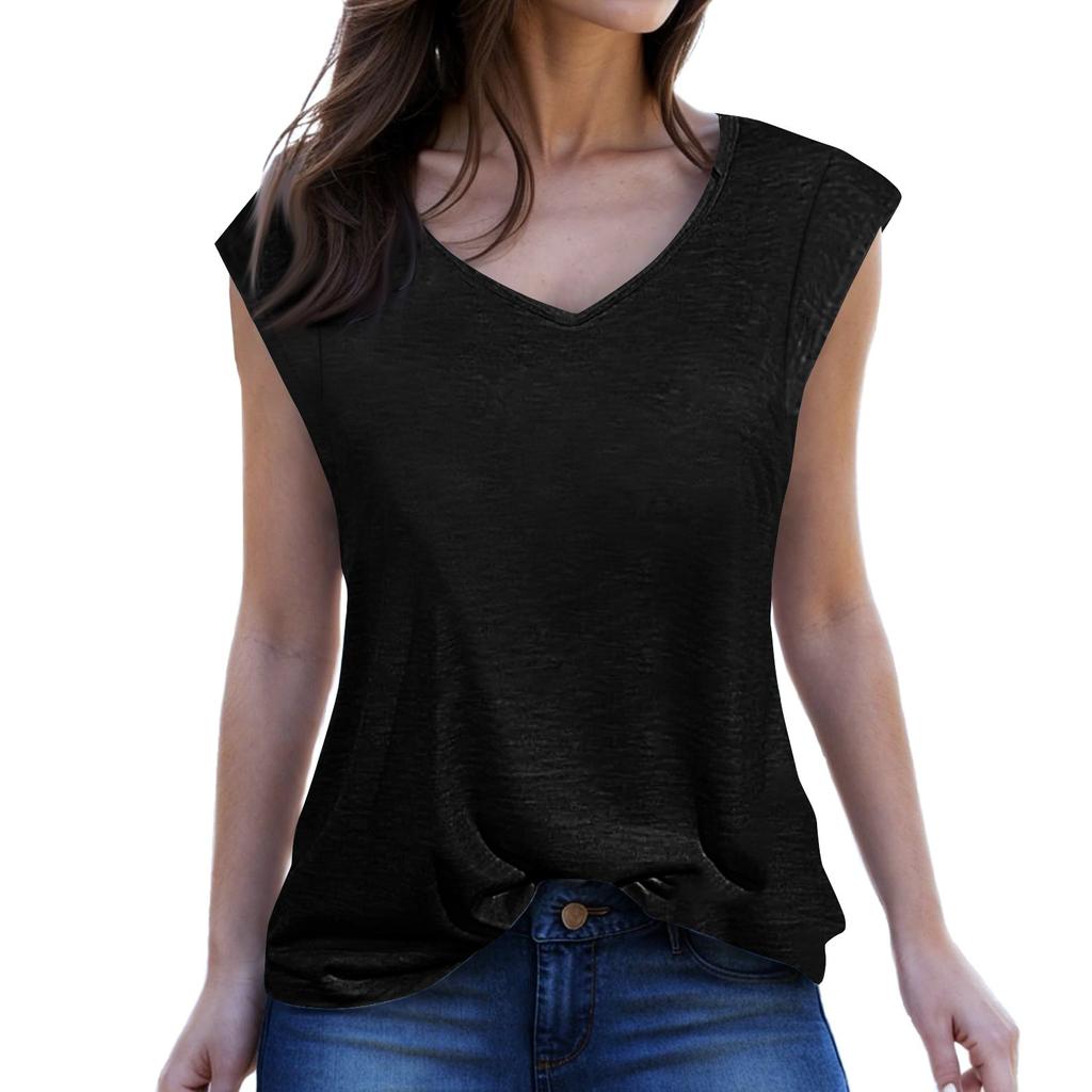 Женская майка с V-образным вырезом и коротким рукавом, летняя повседневная свободная туника, футболки
